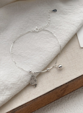 S925纯银可爱铃铛猫咪手链女小众独特设计个性简约轻奢ins风手饰