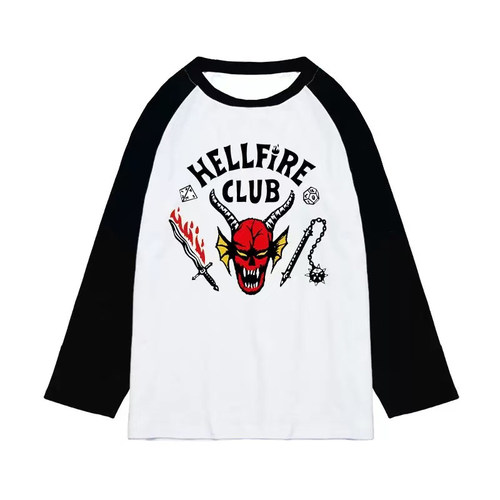 怪奇物语周边同款男女短袖T恤地狱火俱乐部联名长袖cos应援上衣服 - 图1