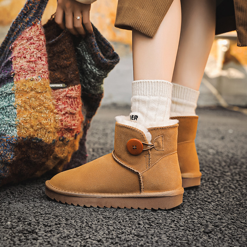 东北雪地靴女真皮短筒一脚蹬加绒加厚皮毛一体2025年冬季新款时尚,淘宝优惠券,粉丝福利购,淘宝优惠卷