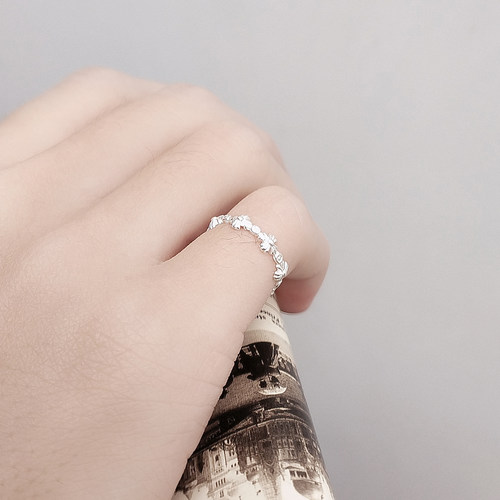 [集泰]小指关节辅戒花尾戒个性戒指s925纯银女简约森系可调节大小 - 图2