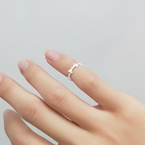 [集泰]小指关节辅戒花尾戒个性戒指s925纯银女简约森系可调节大小 - 图0