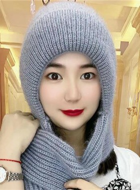 显脸小保暖针织围巾帽老人款