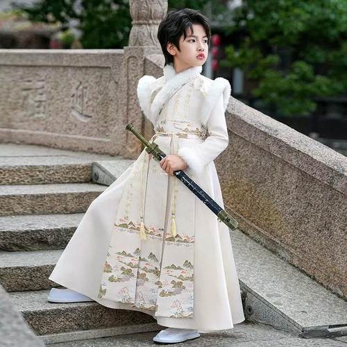 男童汉服秋冬2025新款儿童中式国风唐装小少爷帅气古装飞鱼服冬季 - 图0