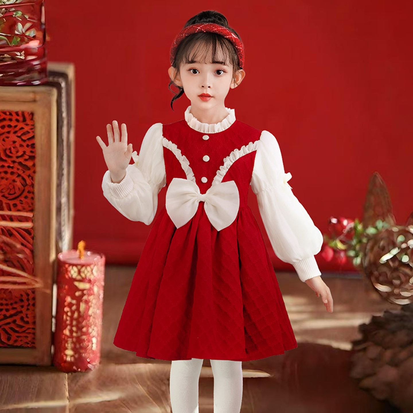 女童连衣裙冬季2025新款儿童加绒公主裙礼服冬款女孩喜庆新年裙子,淘宝优惠券,粉丝福利购,淘宝优惠卷