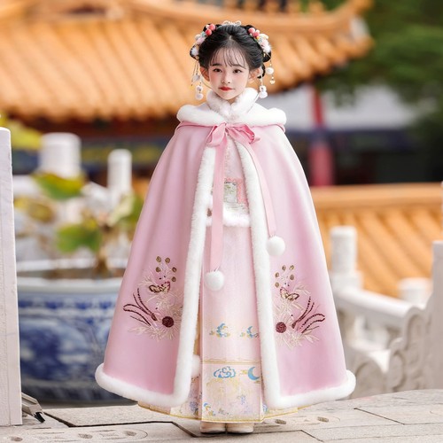 格格服女童汉服冬季加绒加厚古风唐装儿童秋冬装国风旗袍裙拜年服 - 图1