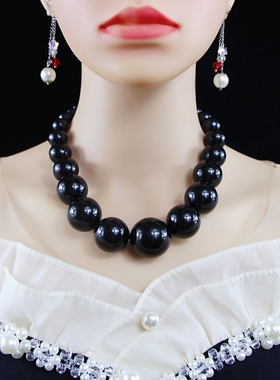 夸张颈带仿珍珠项链毛衣链女