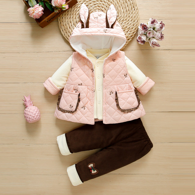 Baby girl spring, autumn and winter baby three-piece suit