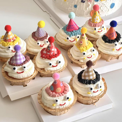 网红复古毛球小帽子生日蛋糕装饰摆件迷你生日帽ins风烘焙插件 - 图3