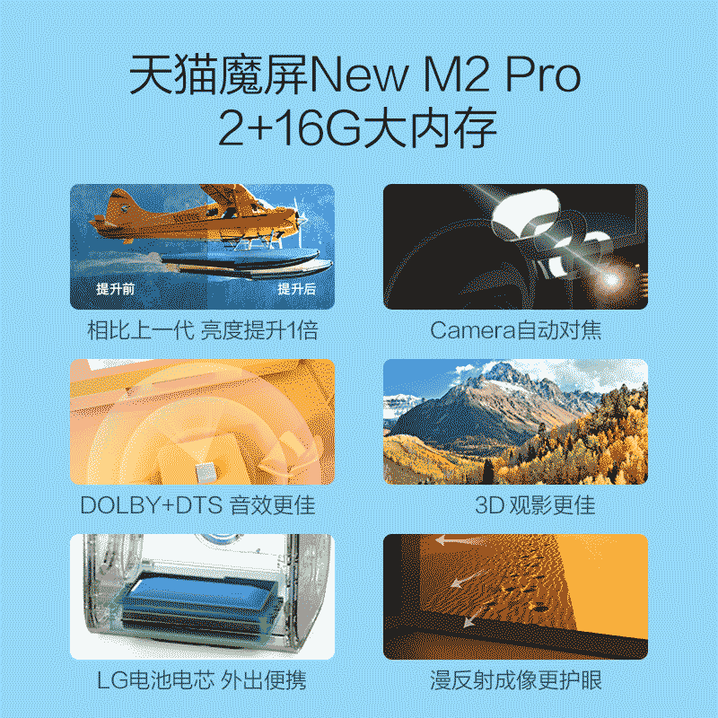 天猫魔屏新款M2Pro户外露营投影仪家用高清智能小型投墙便携投影仪影院卧室投影仪可连手机wifi投屏可侧投池