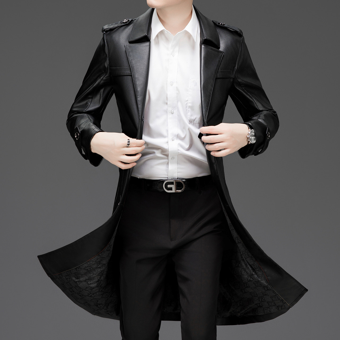 新款海宁真皮皮风衣男长款过膝头层牛皮西装领皮大衣男士皮衣外套,淘宝优惠券,粉丝福利购,淘宝优惠卷