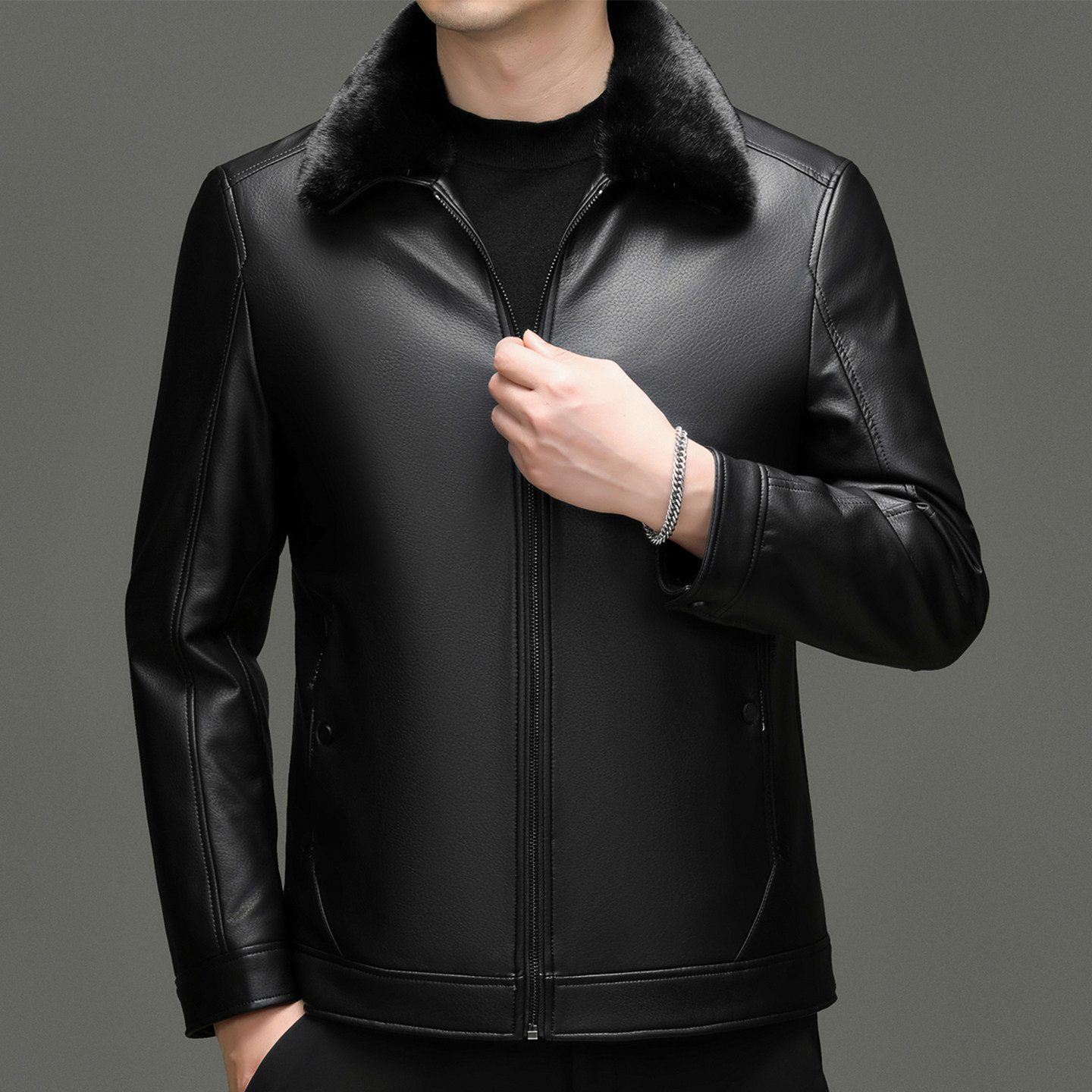 海宁皮衣男真皮绵羊皮爸爸装保暖新款中年加绒加厚皮夹克外套冬季,淘宝优惠券,粉丝福利购,淘宝优惠卷