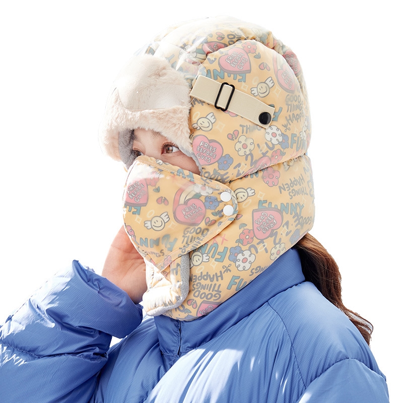 雷锋帽女款冬季保暖户外骑行防寒套头帽子可爱毛绒帽口罩一体防风 - 图2