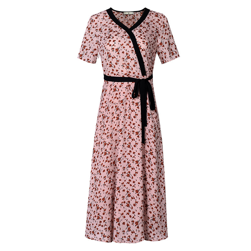 2020夏季新款胖妹妹显瘦v领连衣裙 云妃秀大码女装