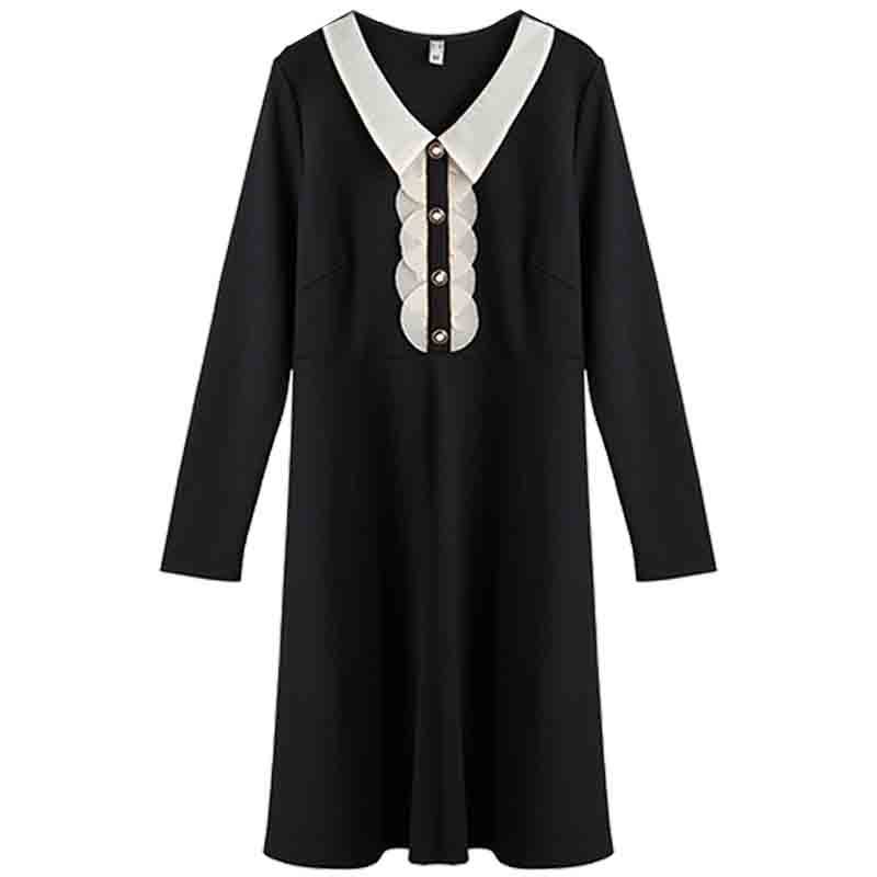 韩版撞色v领2020初秋新款潮连衣裙 云妃秀大码女装