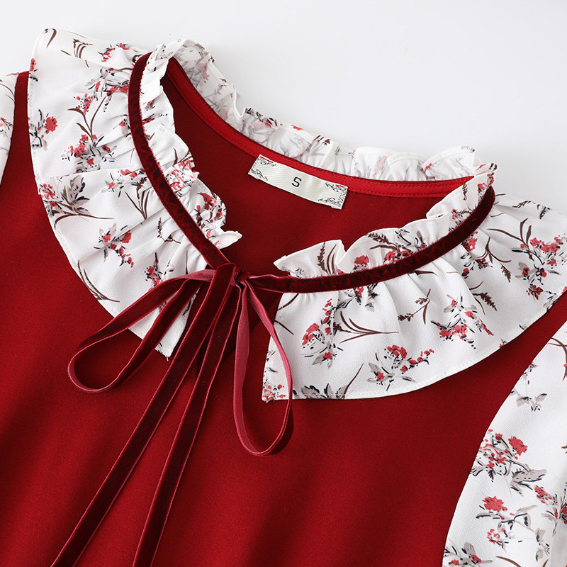 2020秋季领口拼接绑带装饰潮连衣裙 云妃秀大码女装