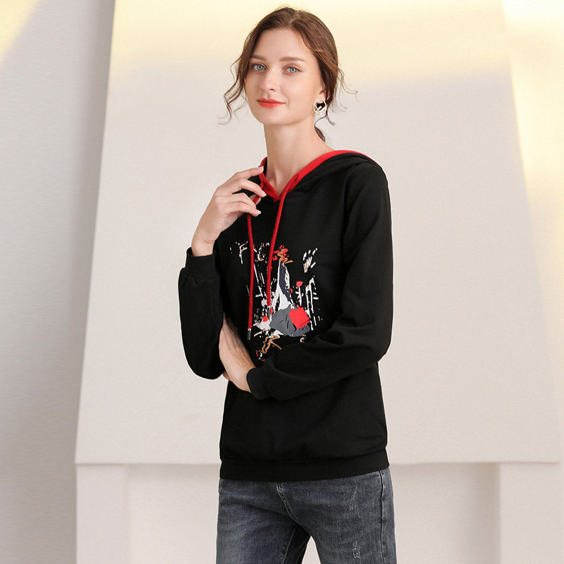 大码女装时尚百搭连帽撞色胖mm卫衣 云妃秀大码女装