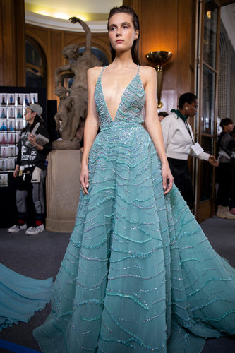 zuhair murad 蓝色深V领露背奢华礼服成人礼红毯演出服婚礼敬酒服 - 图1