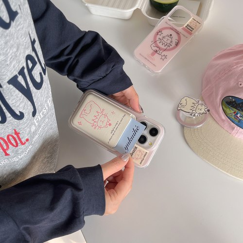 新ins风淡粉桃色星星线条猫咪双层IMD磁吸17手机壳支架卡包适用16苹果15promax可爱清新高级感少女心14磨砂13 - 图2