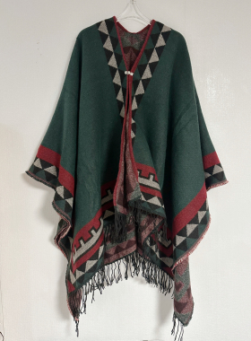 Cape scarf shawl 时尚披肩外搭斗篷毛毯保暖流苏带扣开叉披肩男
