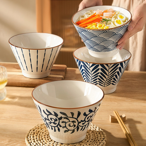 陶瓷拉面碗家用2026新款斗笠面碗高脚碗好看的大碗汤面碗吃面条碗 - 图3