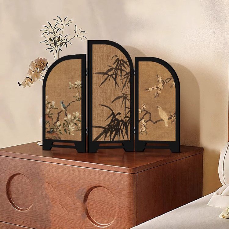 中古风高级感屏风桌面摆件玄关柜电视柜茶桌家居装饰品礼客厅摆画,淘宝优惠券,粉丝福利购,淘宝优惠卷