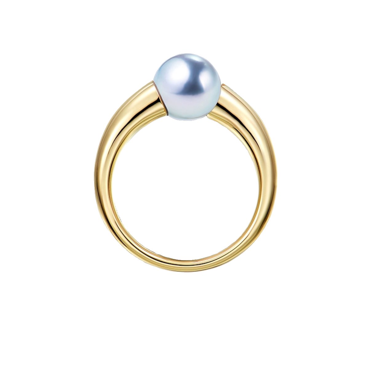 Medieval style vintage ring 18K gold akoya real hemp seawater pearl gray beads 18K thick gold croissant