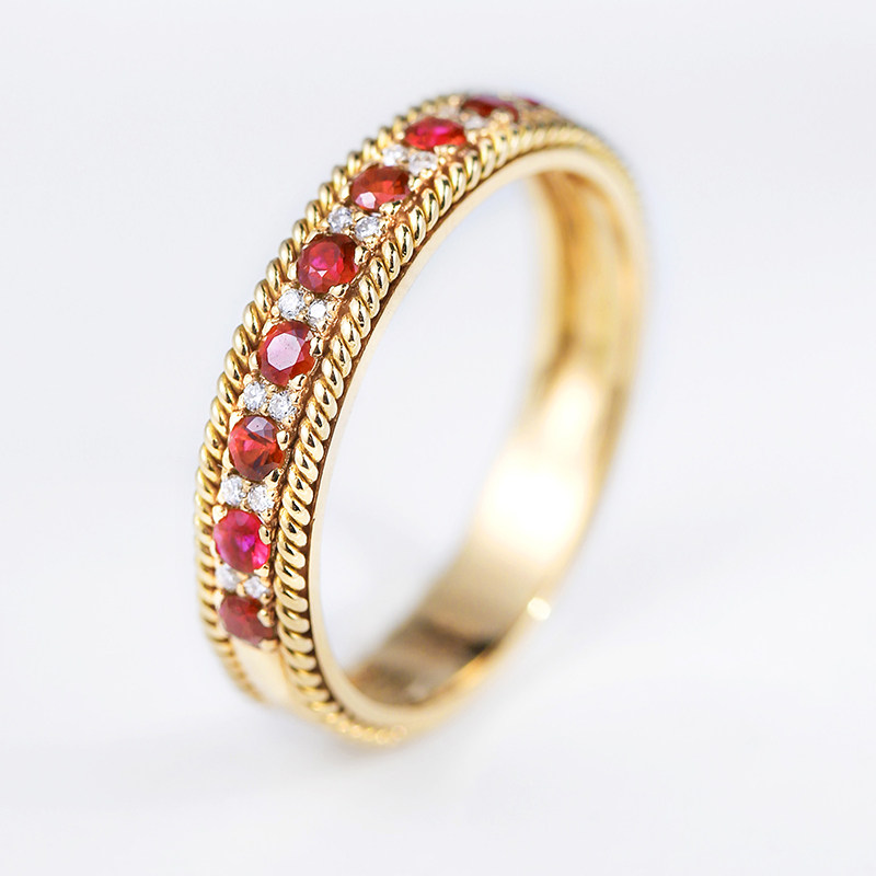 Natural royal blue sapphire ring 18K gold Burmese pigeon blood red ruby diamond row ring couple ring