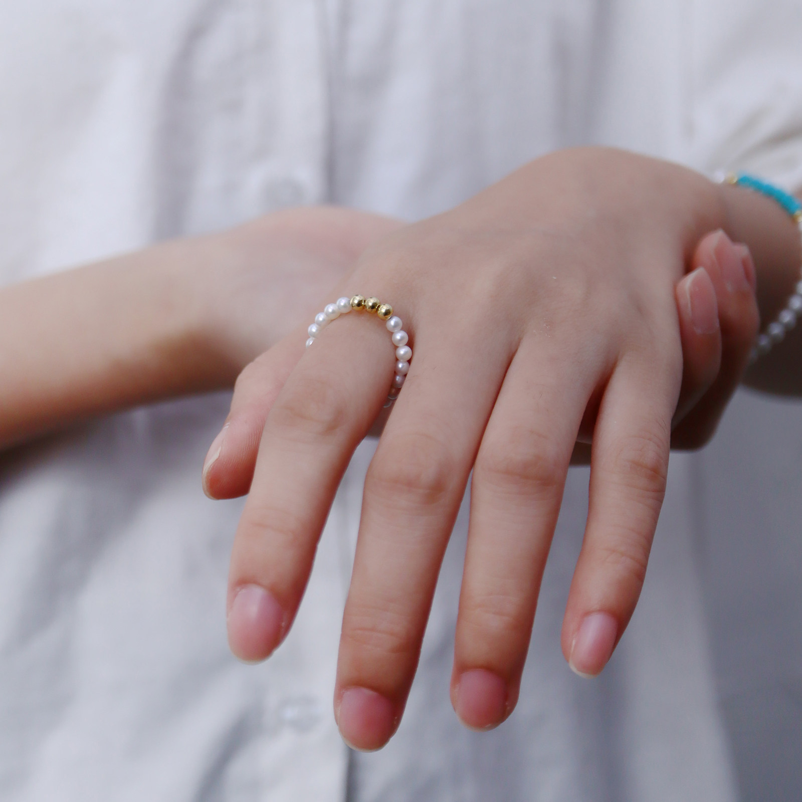 珍珠戒指女18k真金转运小金球极细2mm天然珍珠戒指满圈可DIY素戒,淘宝优惠券,粉丝福利购,淘宝优惠卷