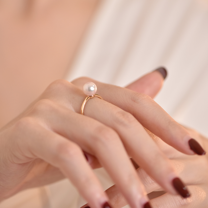 Japan Akoya seawater pearl ring for women 18K gold single bead simple classic high quality flower beads with strong light
