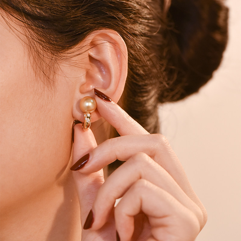 T家同款浓金色南洋珍珠钻石耳钉天然海水珠南洋金珠耳拍18k黄金特,淘宝优惠券,粉丝福利购,淘宝优惠卷