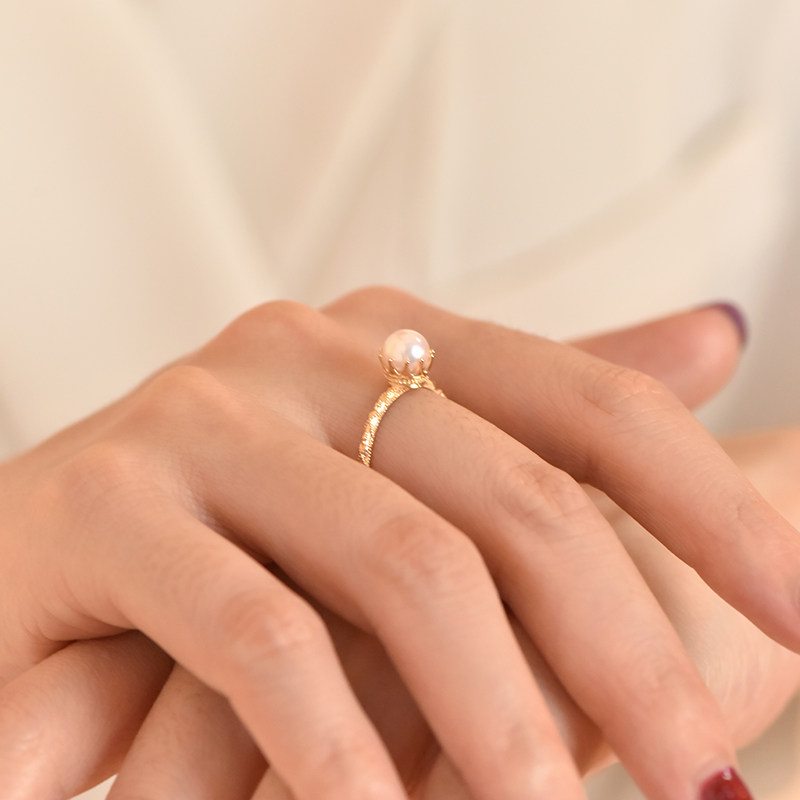 Retro palace style Akoya natural seawater goddess pearl ring 18K gold crown flower beads retro temperament women's ring