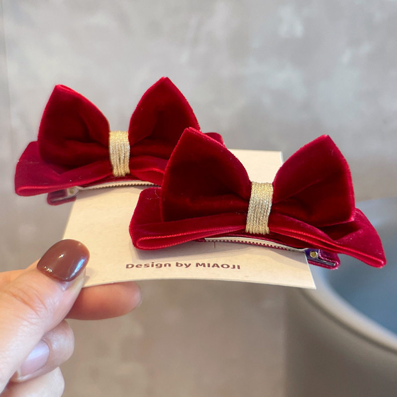 新款酒红色丝绒儿童发饰水貂毛球立体对夹女童发夹网红女童头饰品,淘宝优惠券,粉丝福利购,淘宝优惠卷
