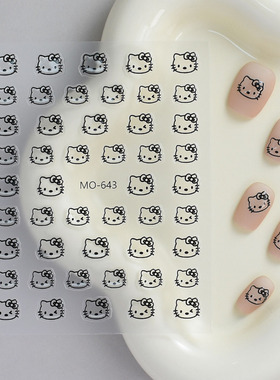 可爱立体透明丹凯蒂猫咪美甲贴纸