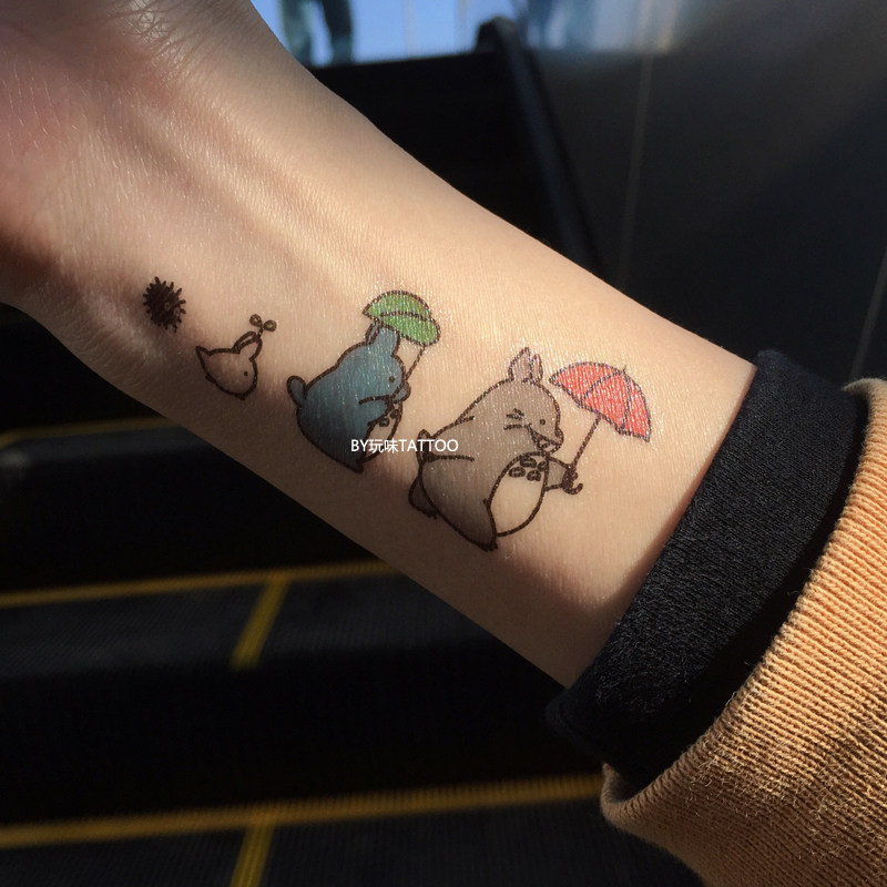 玩味原创手绘龙猫纹身贴可爱卡通宫崎骏动画猫手腕纹身贴持久防水 九块九特卖网