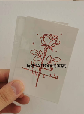 红色玫瑰花纹身贴玩味tattoo锁骨