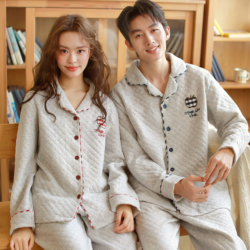 蔓秋MEJU男女情侣保暖睡衣秋冬三层夹棉空气棉套装加厚简约家居服,淘宝优惠券,粉丝福利购,淘宝优惠卷