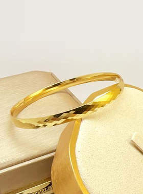 纯黄铜菱形手镯女不掉色闭口气质金手环送女友闺蜜高级感生日礼物