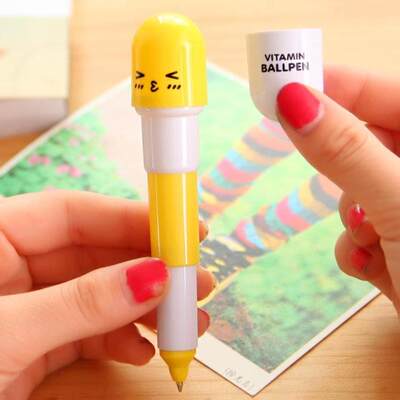 创意可爱药丸笔卡通表情胶囊笔伸缩笔网红小学生奖品实用原子笔蓝 虎窝淘