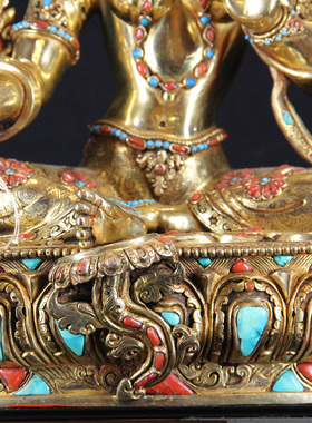 尼泊尔释迦族紫铜鎏金镶嵌宝石