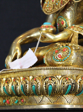 尼泊尔释迦族纯手工觉悟佛紫铜鎏金镶嵌宝石释迦摩尼家用摆件1尺