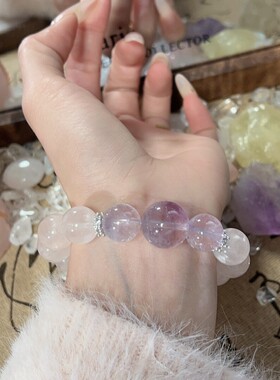 天然星光粉水晶薰衣草紫水晶手串12mm大颗粒女生手链小众设计