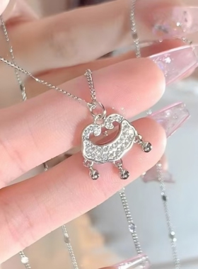 新款平安锁银项链女小众铃铛吉祥好运国风平安扣锁骨链生日礼物