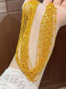 24K沙金o字节节链小众设计感不掉色项链通勤百搭气质女款锁骨链