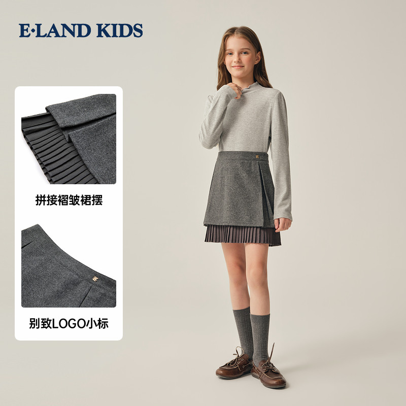 【32%绵羊毛】eland kids衣恋童装女童半身裙25年冬季新百褶短裙,淘宝优惠券,粉丝福利购,淘宝优惠卷