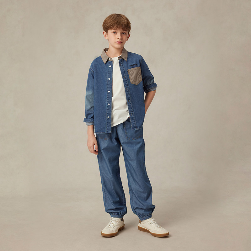 eland kids衣恋童装男童牛仔裤2025年夏新品松紧腰束脚裤休闲长裤,淘宝优惠券,粉丝福利购,淘宝优惠卷