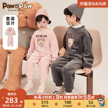 Pawn Paw Cartoon Little Bear Boy Clothing 2023 Autumn Winter New Men And Women Children Plus Velvet Clothing Suit Academy Wind