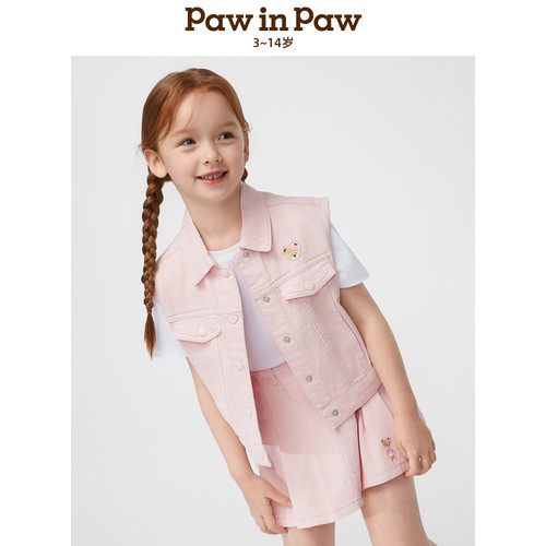 PawinPaw卡通小熊童装春夏女童百搭彩色牛仔马甲外套 - 图2