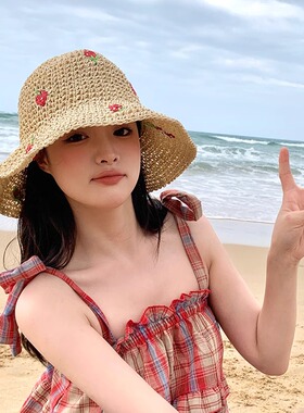 草编帽子女款2025新款网红草帽夏季防紫外线防晒潮遮阳度假太阳帽