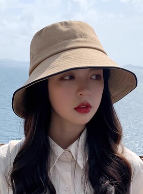 显脸小网红渔夫帽子女夏季新款小沿遮脸遮阳防晒帽防紫外线太阳帽