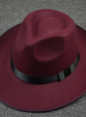 上海滩许文强杰克逊大沿礼帽男女士英伦帽子爵士毛呢毡帽复古礼貌